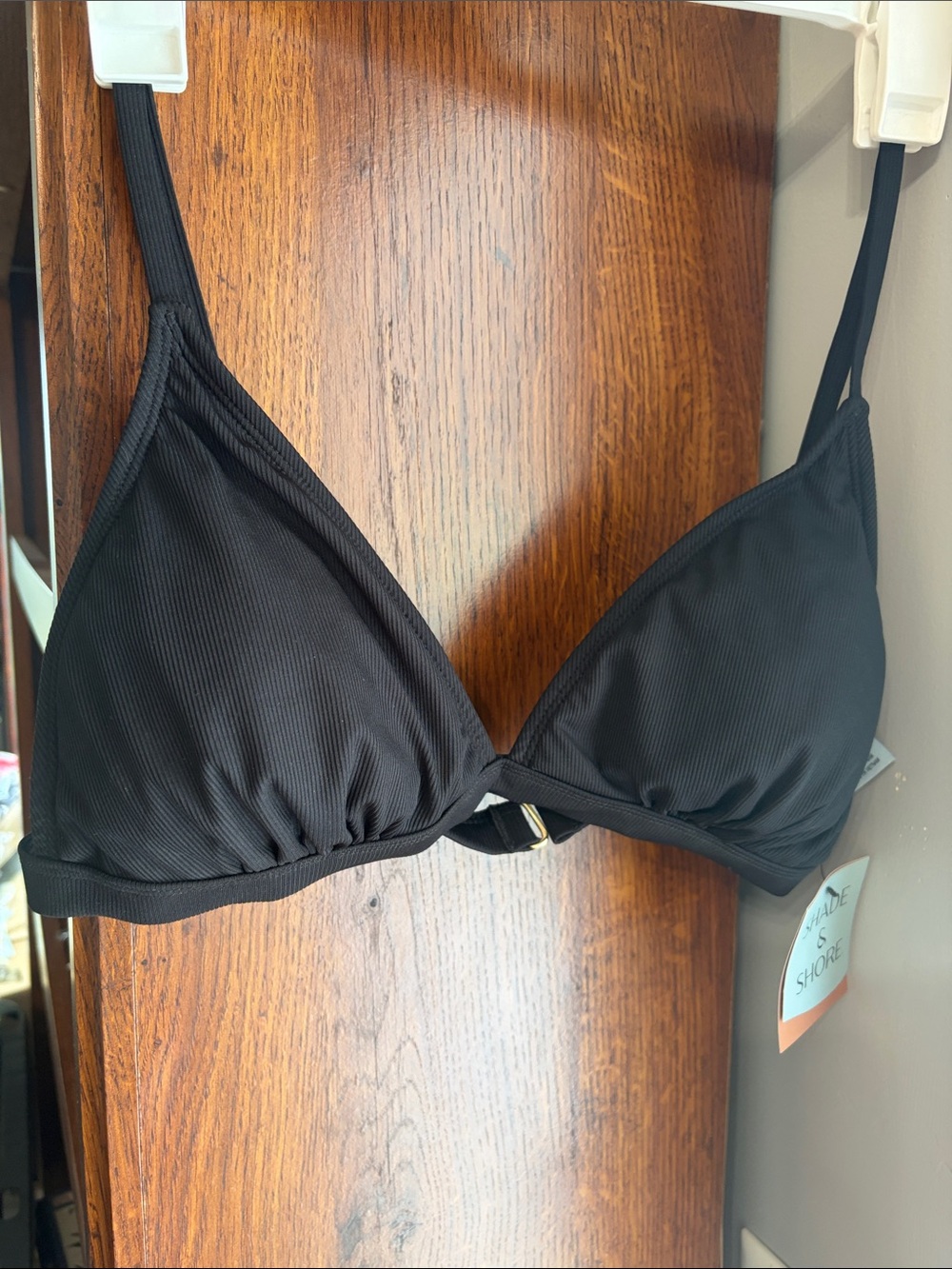 Shade & Shore Black Ribbed Triangle Bikini Top